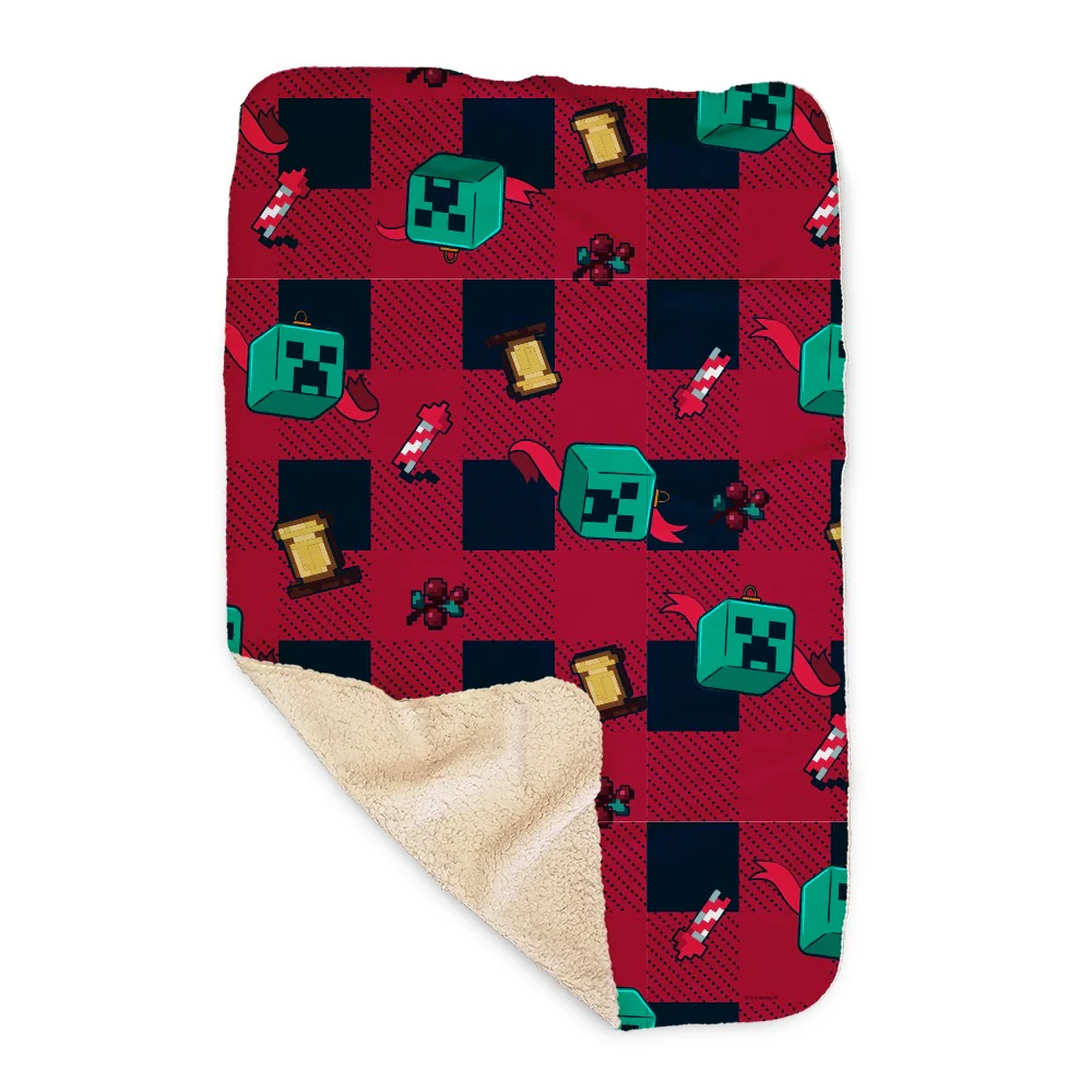 Minecraft Creeper Plaid Sherpa Blanket - Image 3
