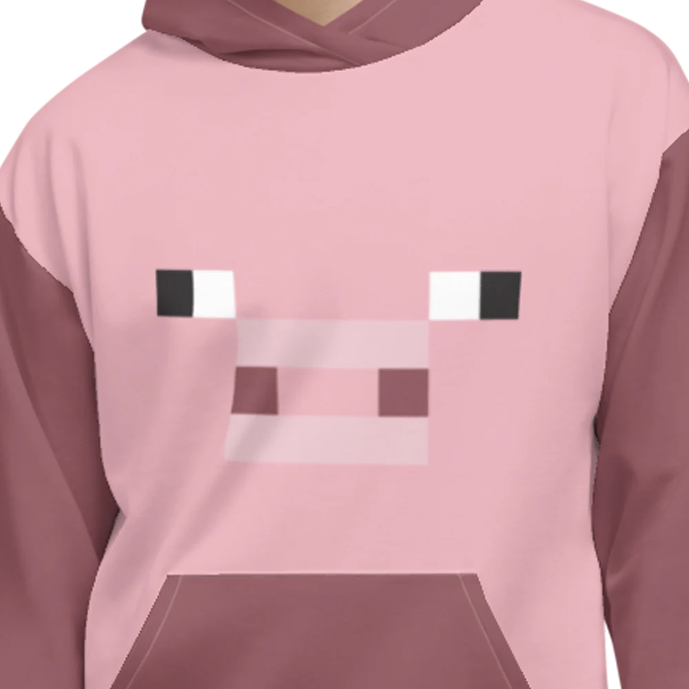 Minecraft Pig Face Adult Pullover Hoodie - Image 3